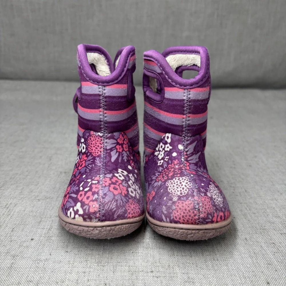 Bogs Baby Boots Purple Pink Floral‎ Print Waterproof Insulated Baby Size 4